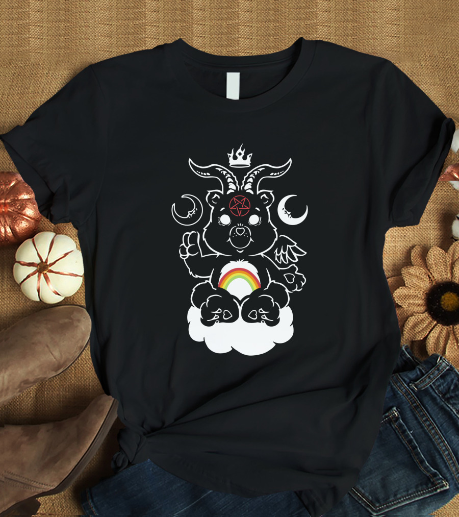 Qwertee Scare Bear Occult Rainbow Cloud T-Shirt