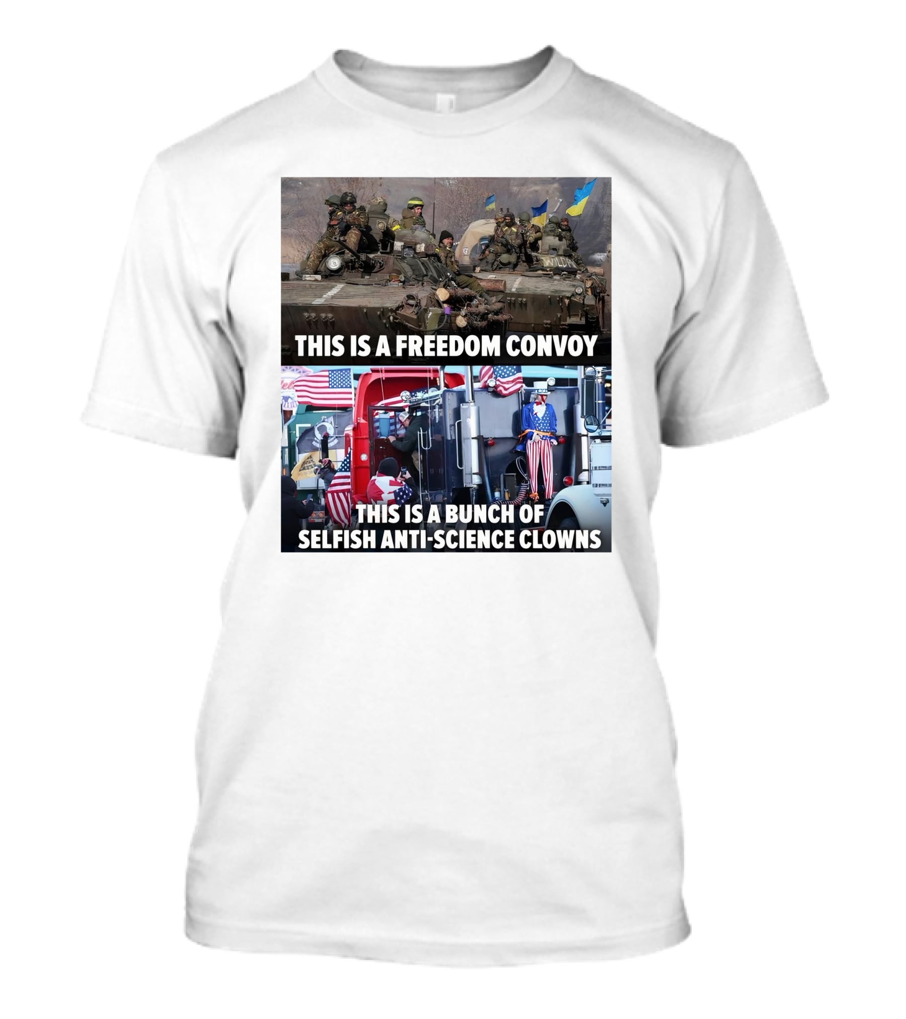 Petty Pendejos This Is A Freedom Convoy This Is A Bunch Of Selfish Anti-Science Clowns With Military Vehicles And Patriotic Truck T-Shirt