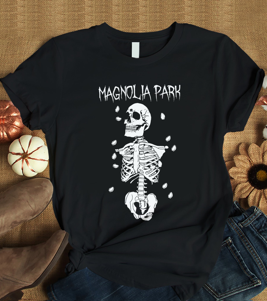 Magnolia Park Skeleton Design With Petals T-Shirt