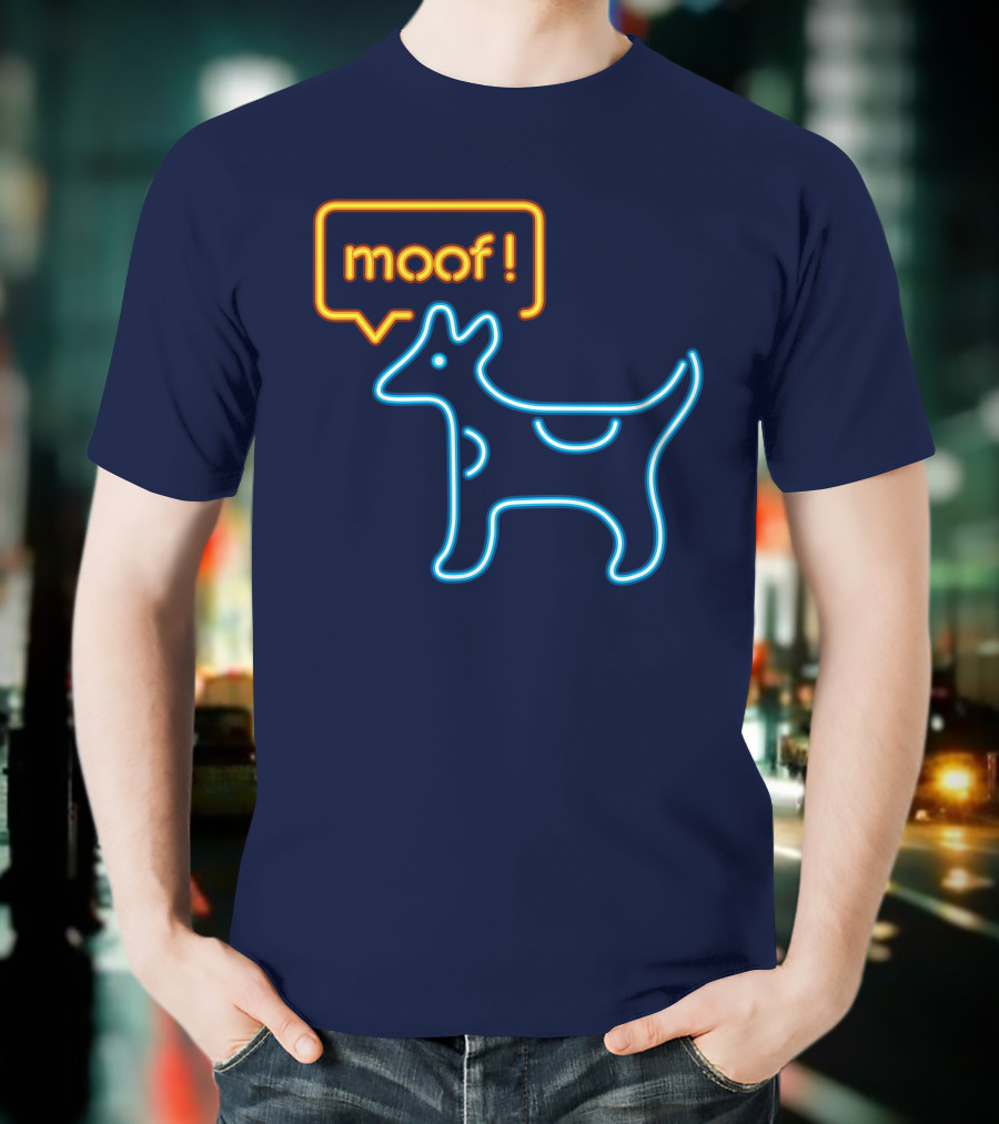 Bureau W W Dog Moof Ged Maheux Cow Neon Outline T-Shirt