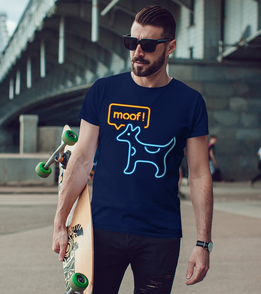 Bureau W W Dog Moof Ged Maheux Cow Neon Outline T-Shirt