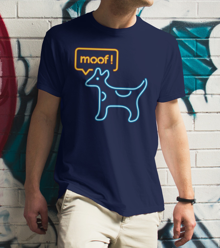 Bureau W W Dog Moof Ged Maheux Cow Neon Outline T-Shirt