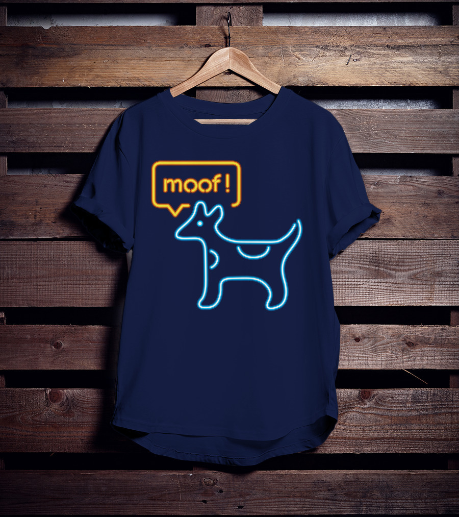 Bureau W W Dog Moof Ged Maheux Cow Neon Outline T-Shirt