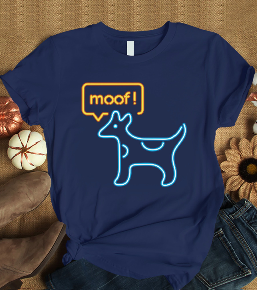 Bureau W W Dog Moof Ged Maheux Cow Neon Outline T-Shirt