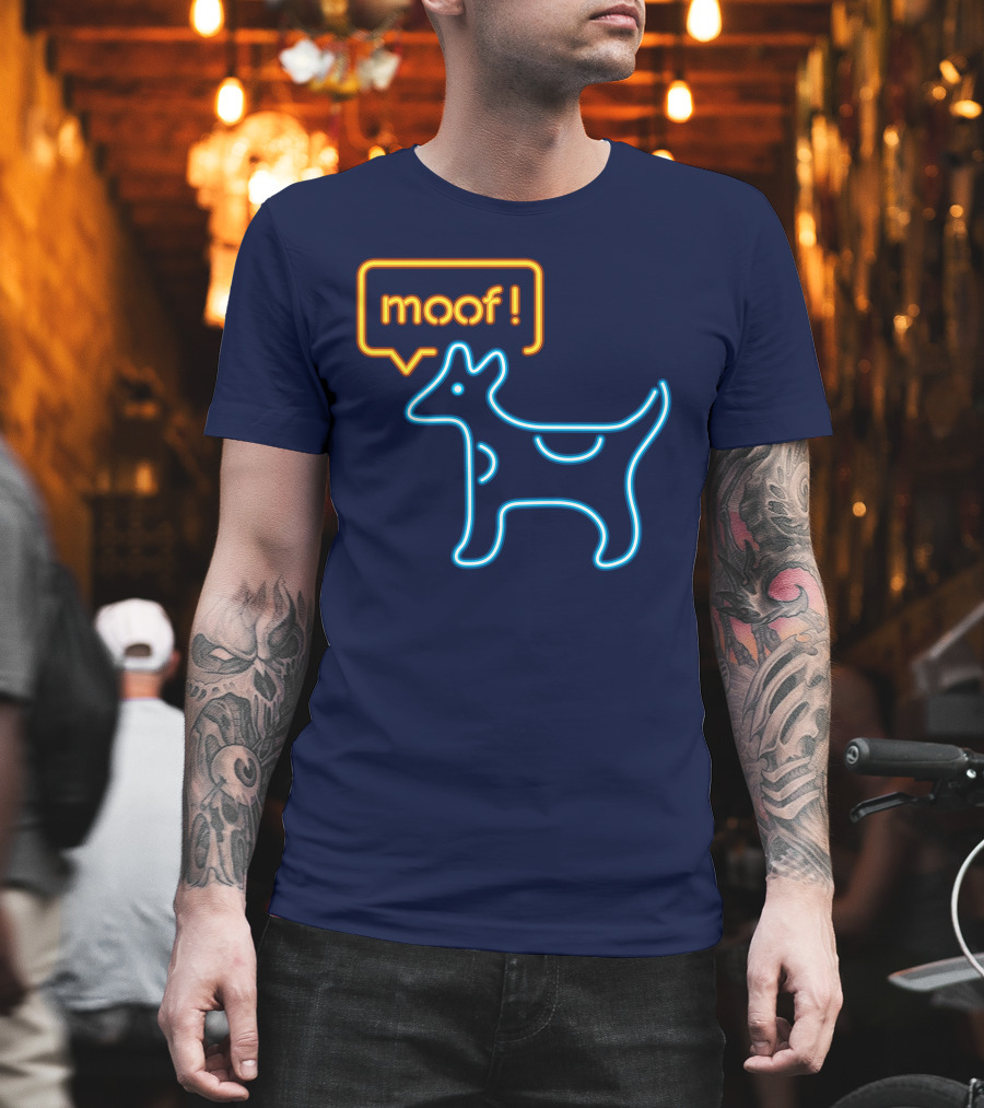 Bureau W W Dog Moof Ged Maheux Cow Neon Outline T-Shirt