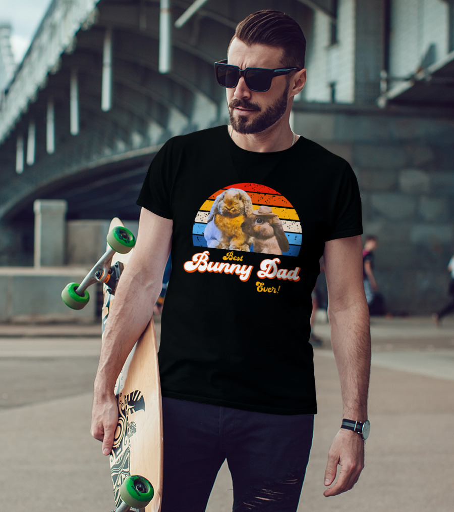 Best Bunny Dad Ever Vintage Sunset Style With Cute Rabbits T-Shirt
