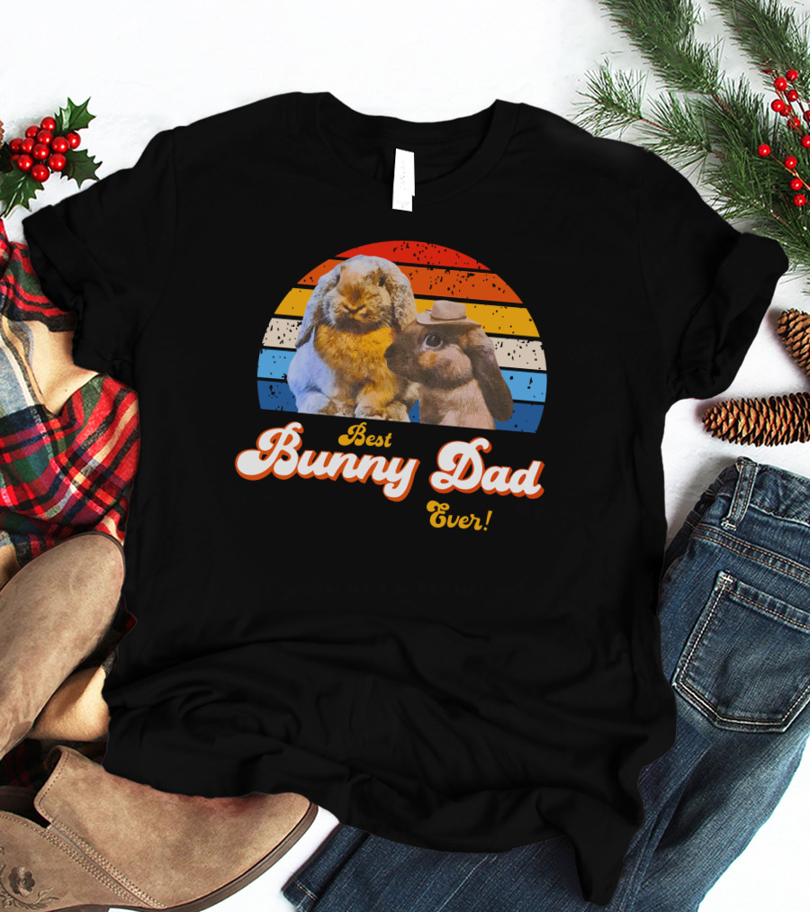 Best Bunny Dad Ever Vintage Sunset Style With Cute Rabbits T-Shirt