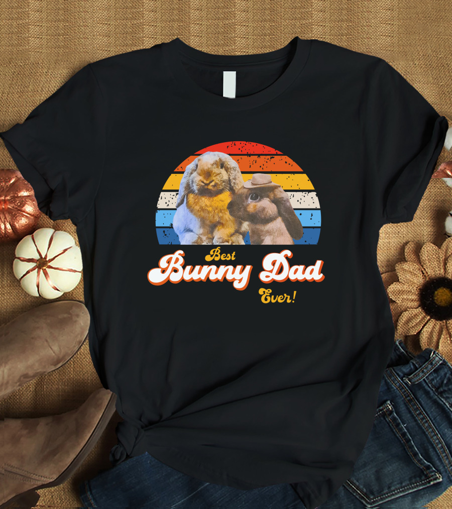 Best Bunny Dad Ever Vintage Sunset Style With Cute Rabbits T-Shirt