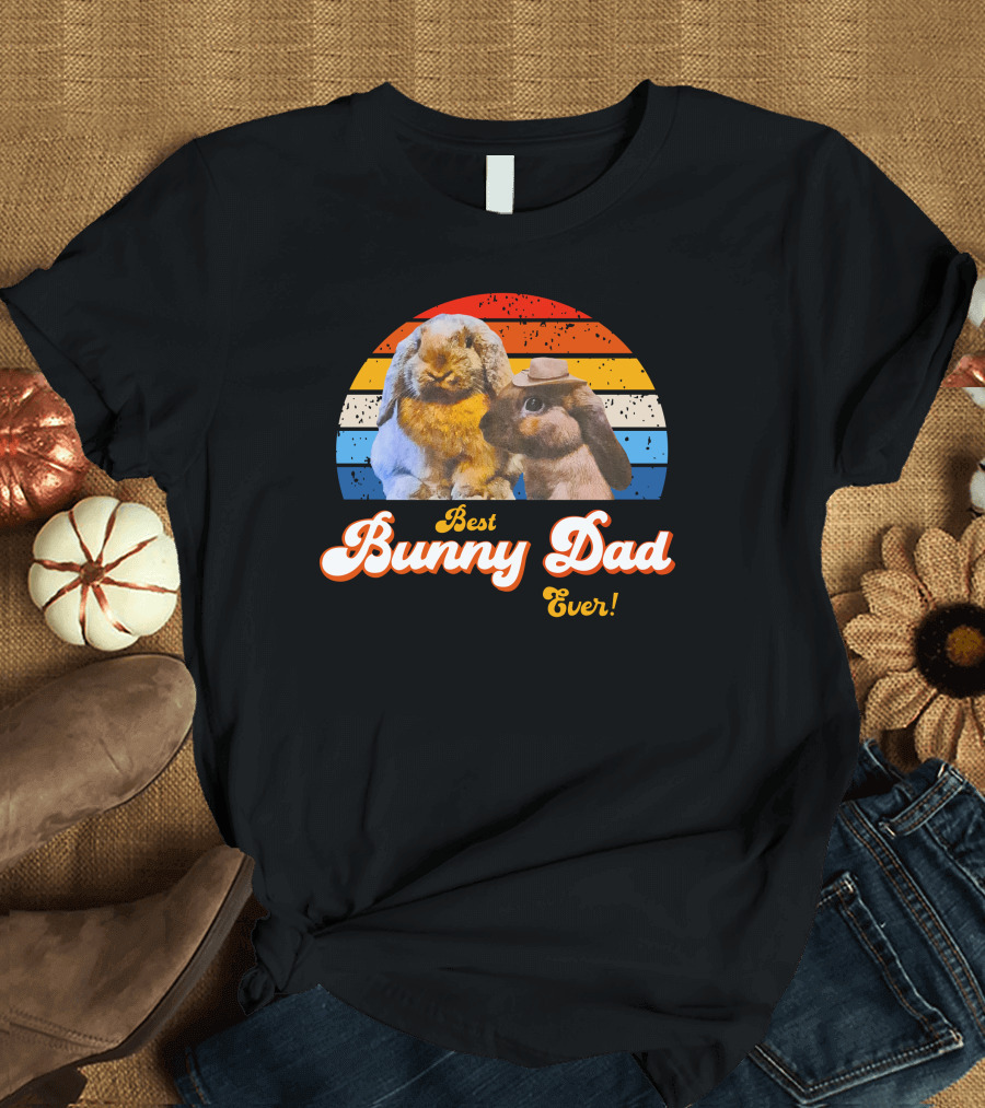 Best Bunny Dad Ever Vintage Sunset Style With Cute Rabbits T-Shirt