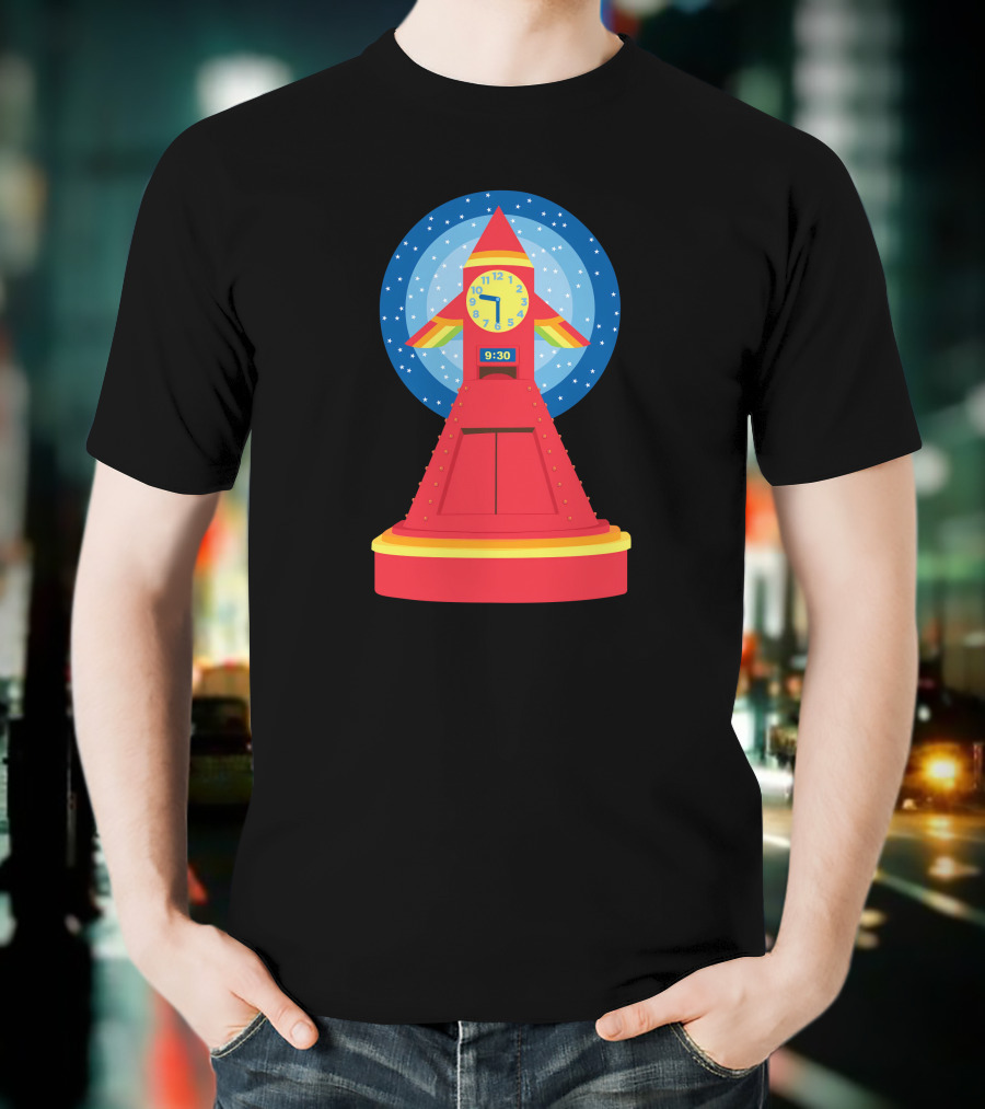 Rocket Clock With Colorful Timer And Starry Background T-Shirt