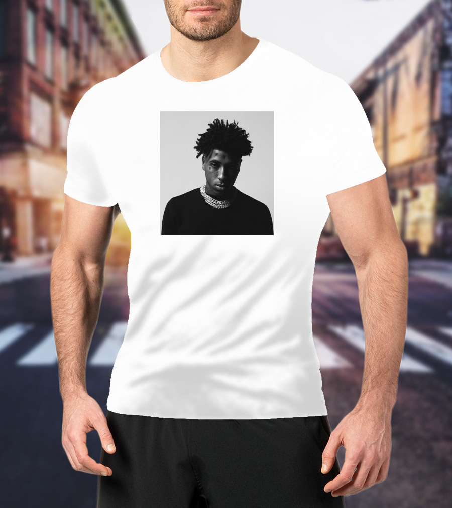 Youngboy Monochrome Portrait Black Sweater Chain T-Shirt