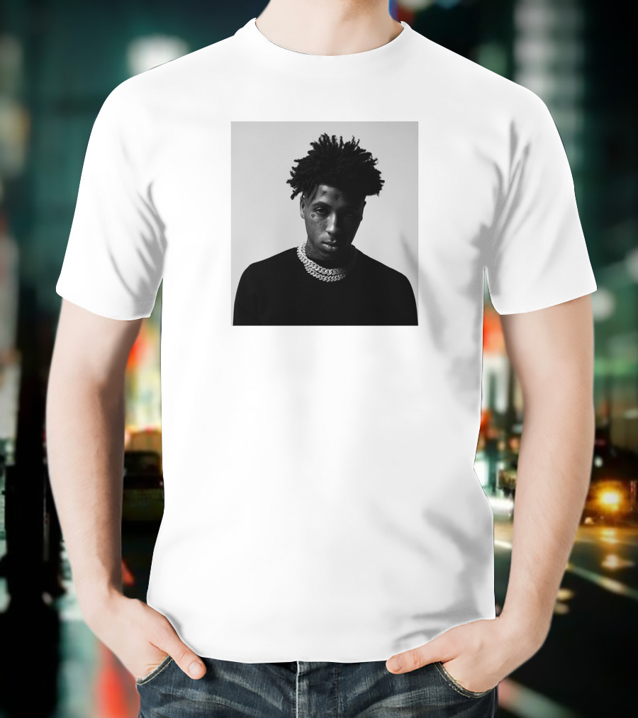 Youngboy Monochrome Portrait Black Sweater Chain T-Shirt