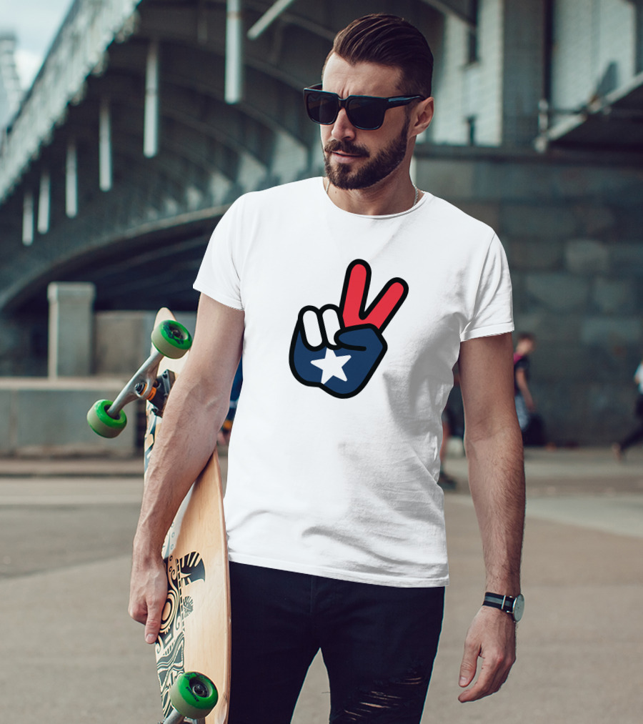 Peace Sign American Flag Star Gesture T-Shirt