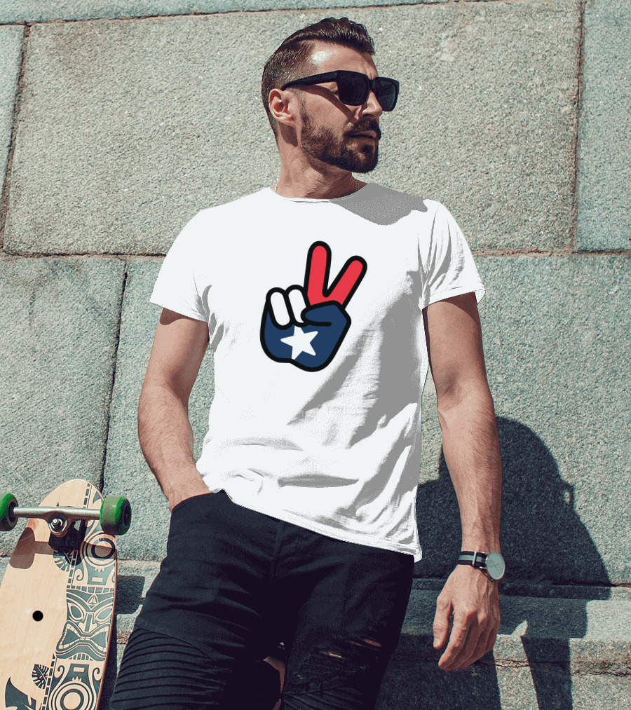 Peace Sign American Flag Star Gesture T-Shirt