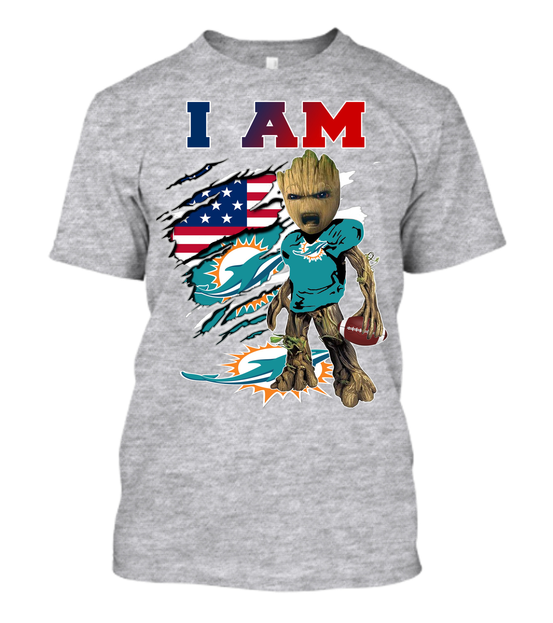 I Am Groot Miami Dolphins Football Usa Flag T-Shirt