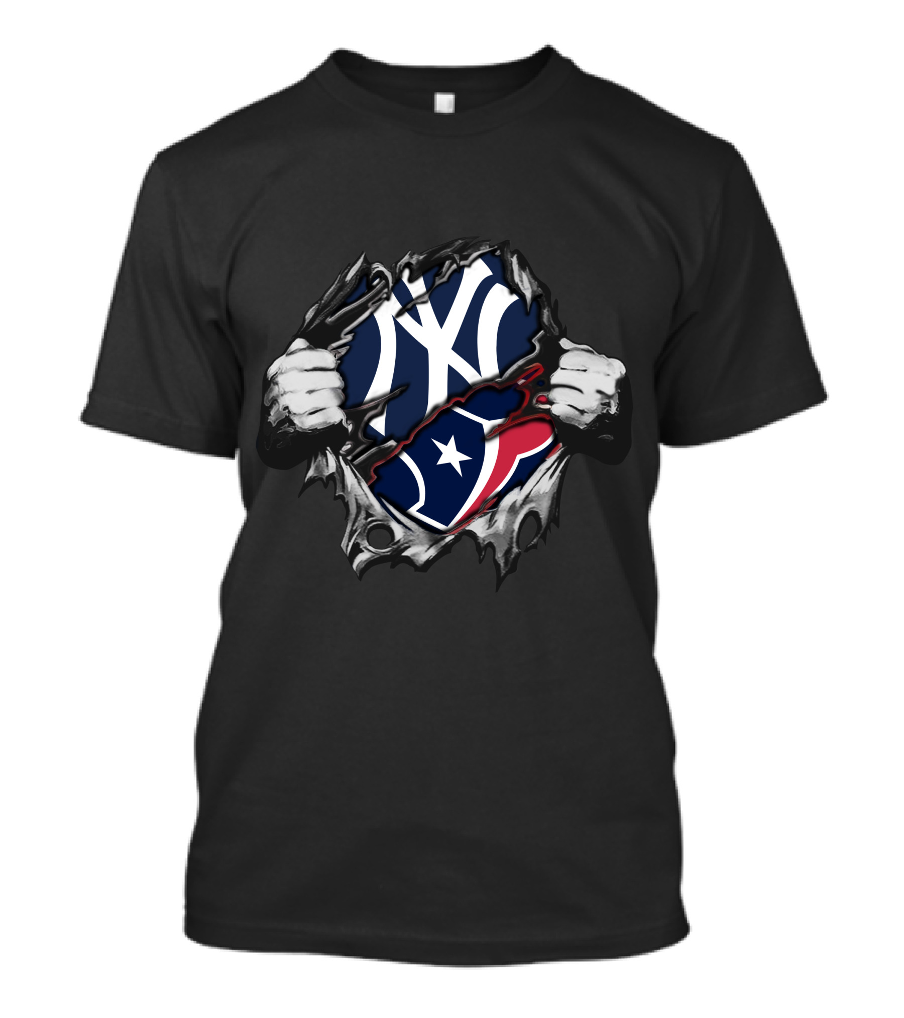 Texans Yankees Logo Fusion With Torn Effect T-Shirt