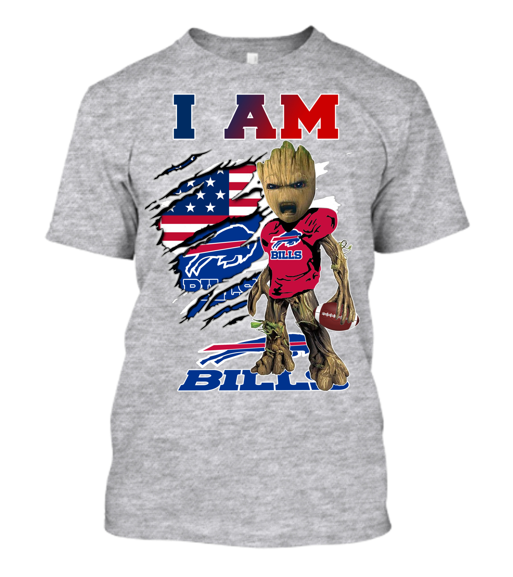 I AM Bills Football Tree Character With Buffal Logo And American Flag T-Shirt