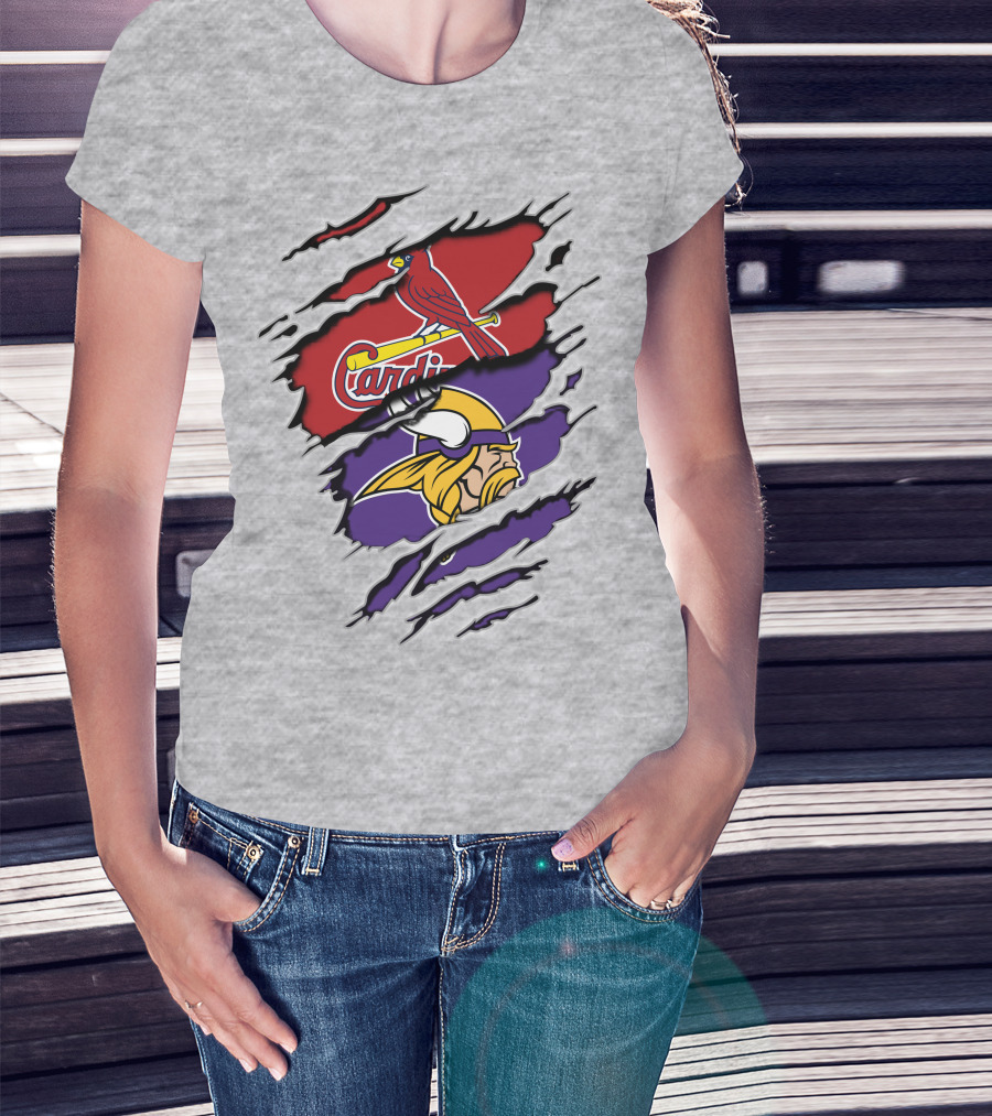 Cardinals Baseball Crossed With Vikings Football Icons T-Shirt