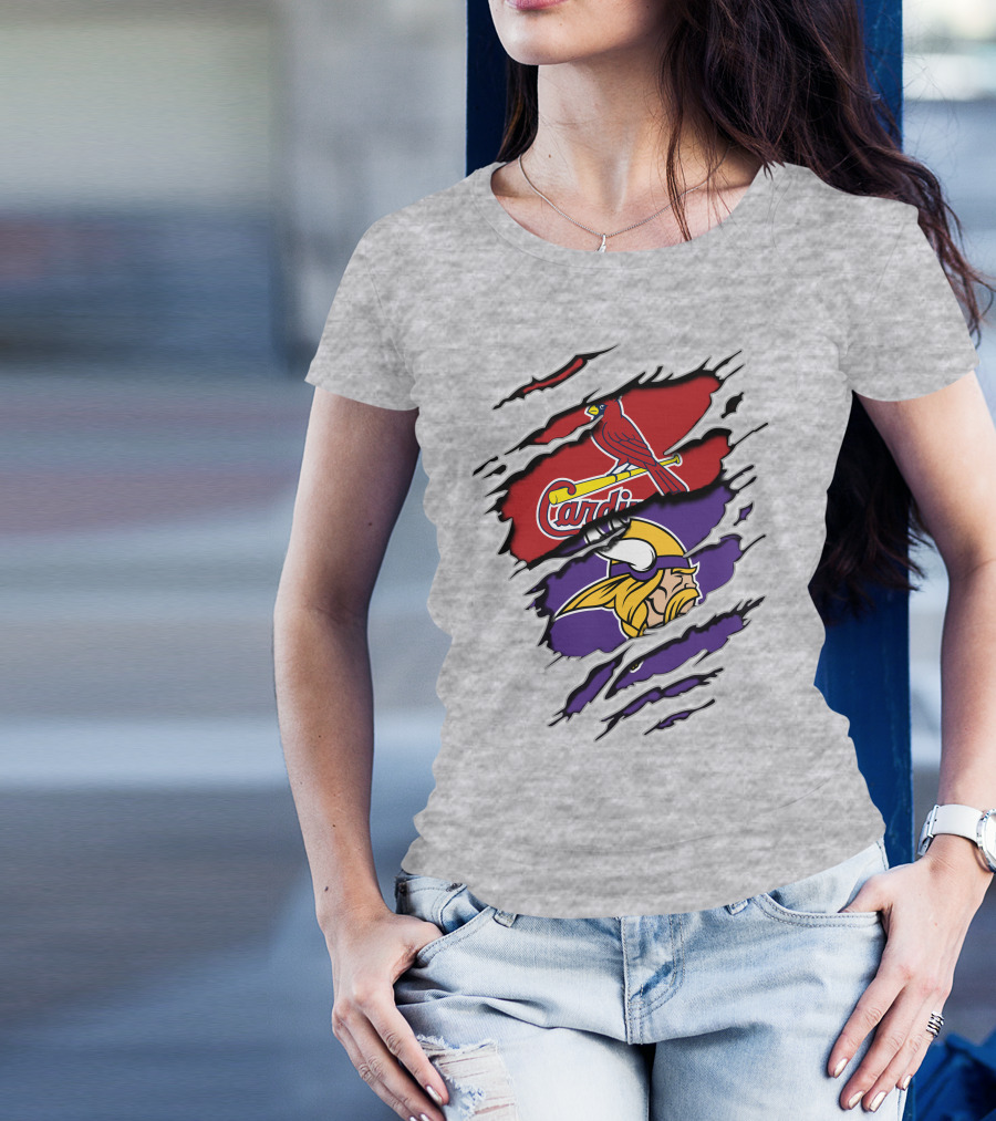 Cardinals Baseball Crossed With Vikings Football Icons T-Shirt
