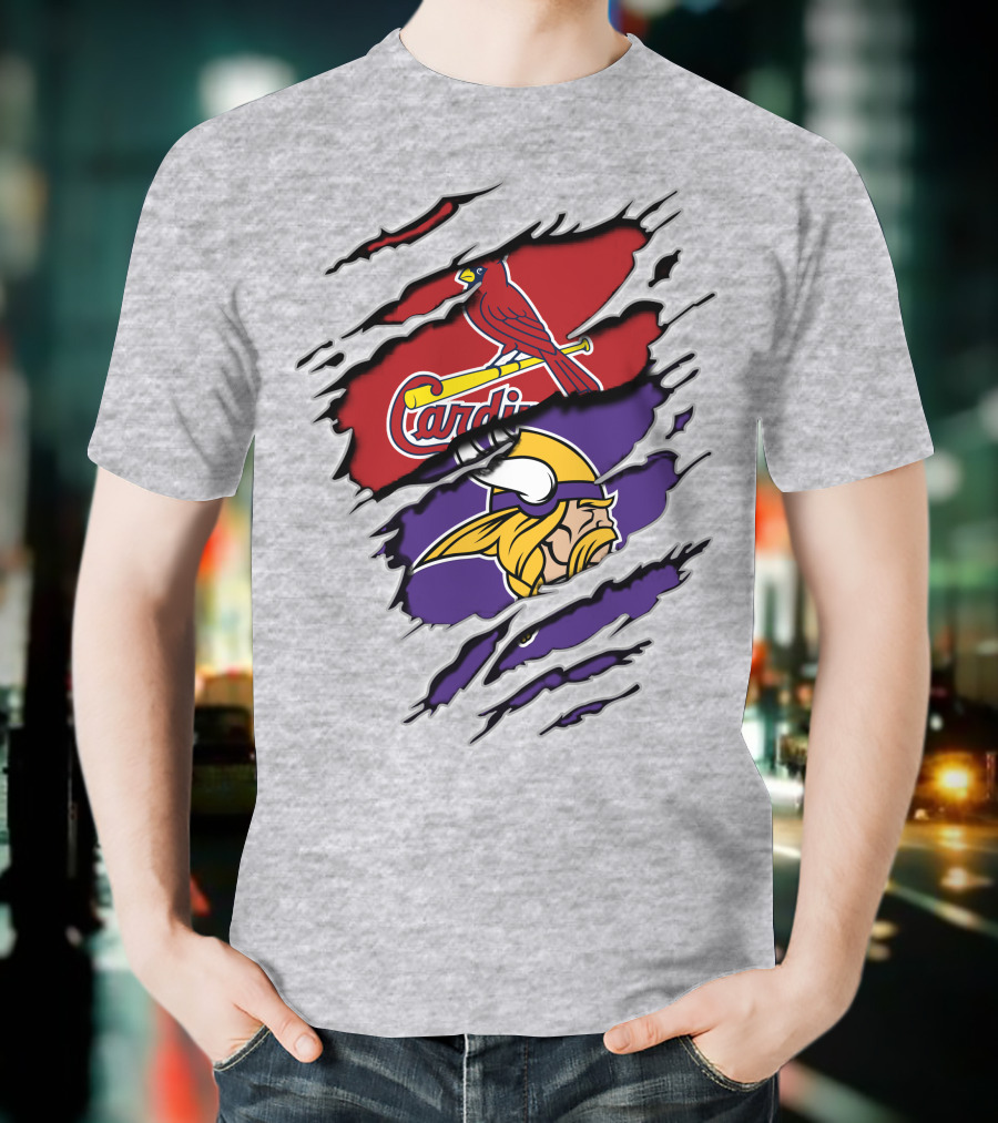 Cardinals Baseball Crossed With Vikings Football Icons T-Shirt