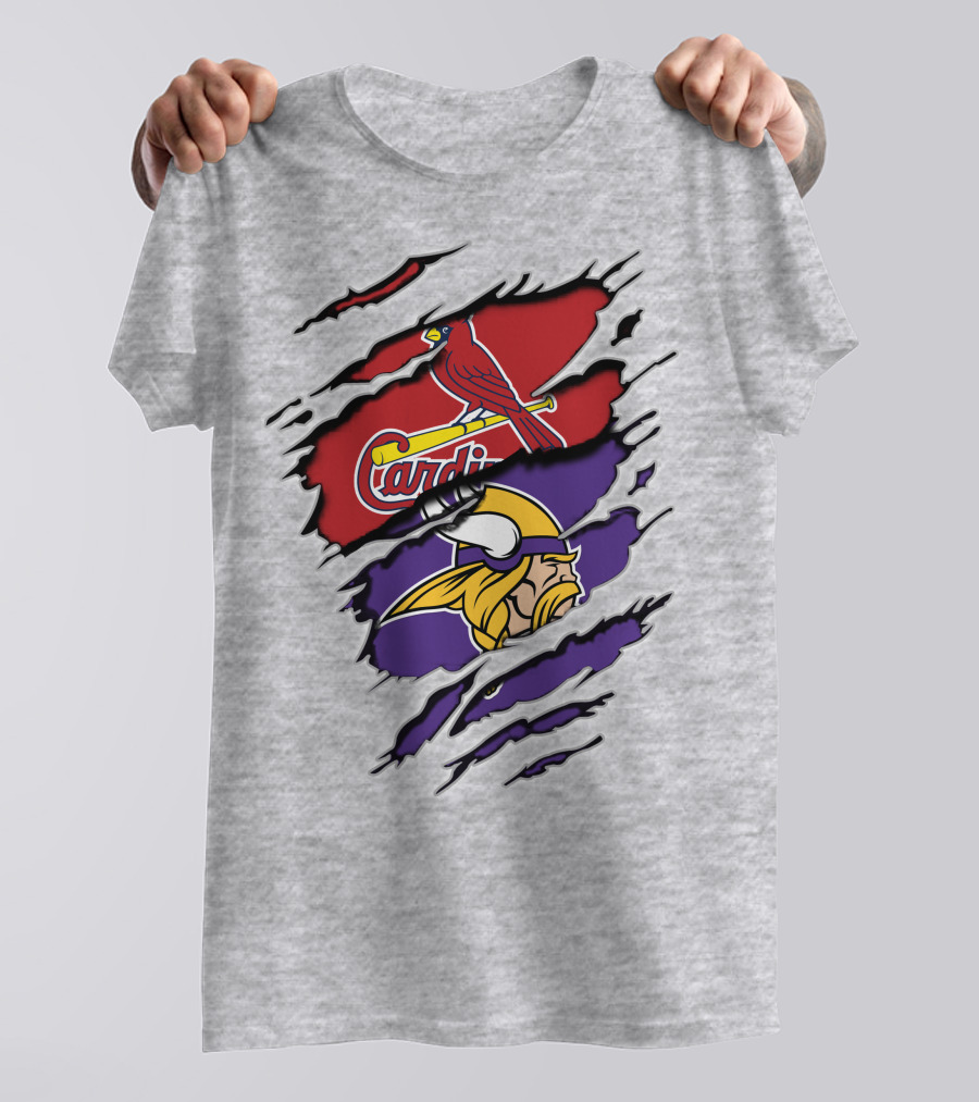 Cardinals Baseball Crossed With Vikings Football Icons T-Shirt