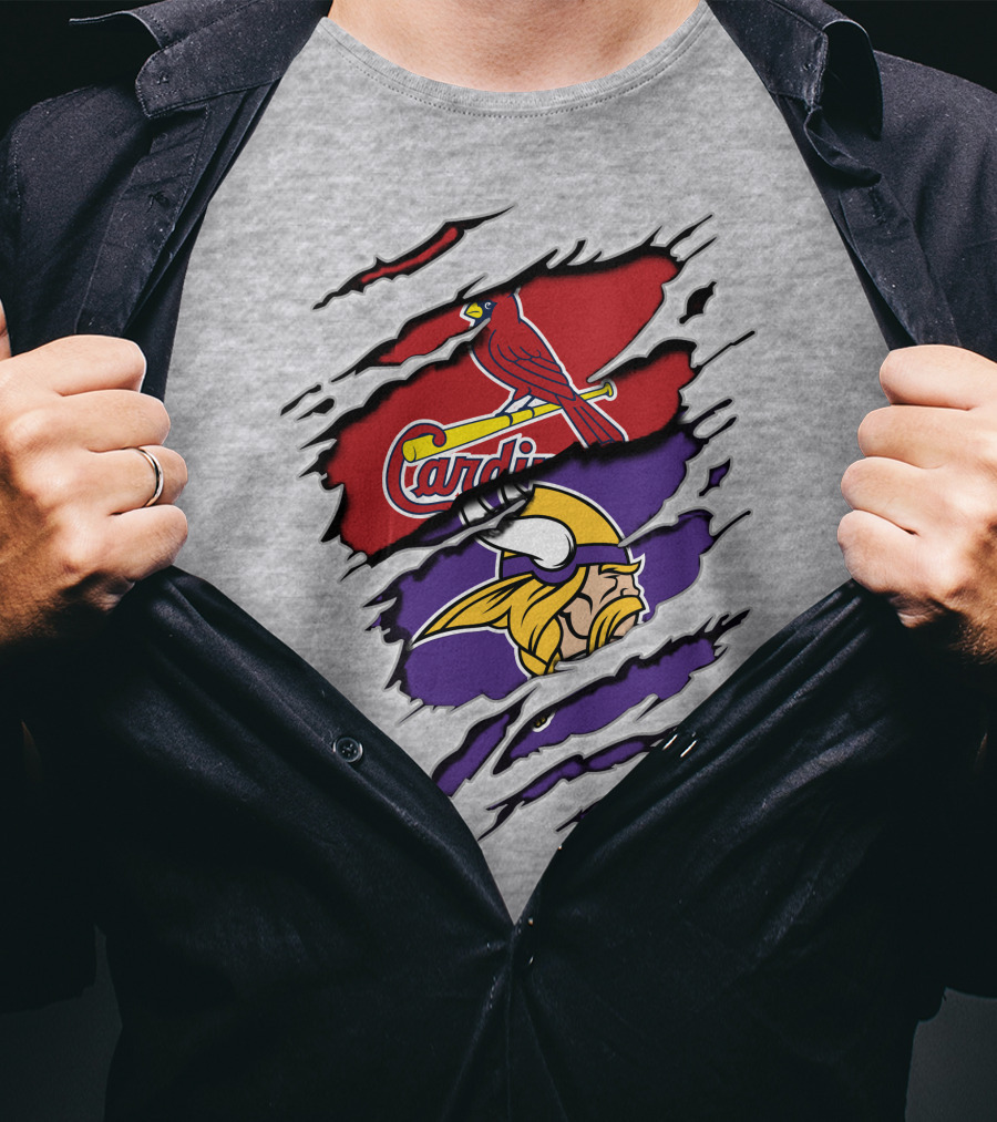 Cardinals Baseball Crossed With Vikings Football Icons T-Shirt