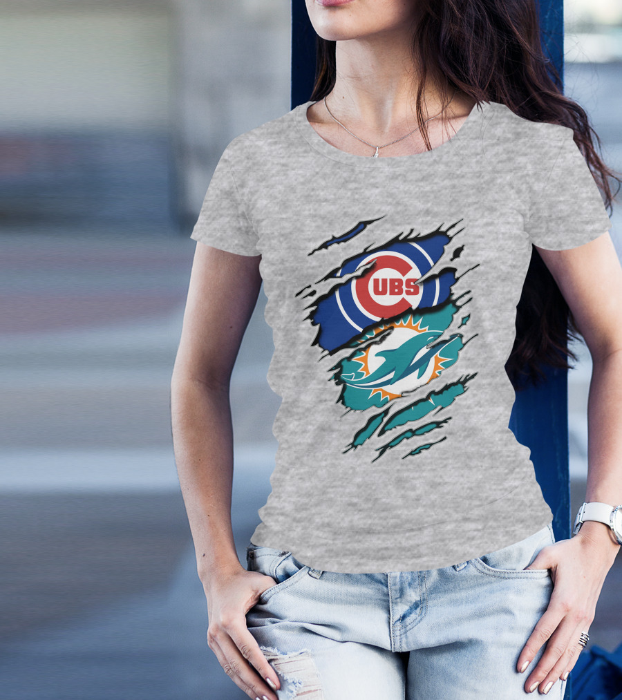 Cubs Dolphins Logo Mashup Nfl Mlb Sports Fans T-Shirt