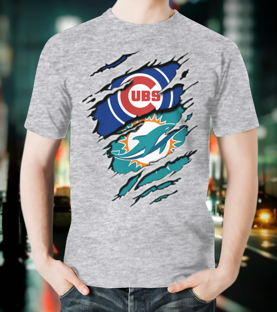 Cubs Dolphins Logo Mashup Nfl Mlb Sports Fans T-Shirt