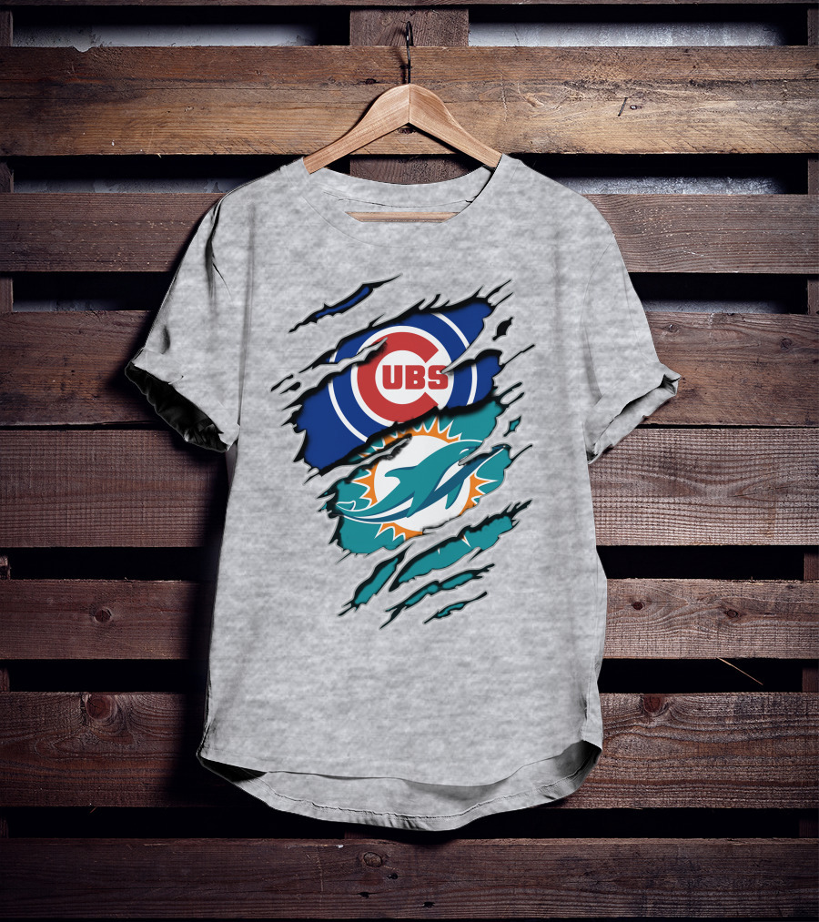 Cubs Dolphins Logo Mashup Nfl Mlb Sports Fans T-Shirt