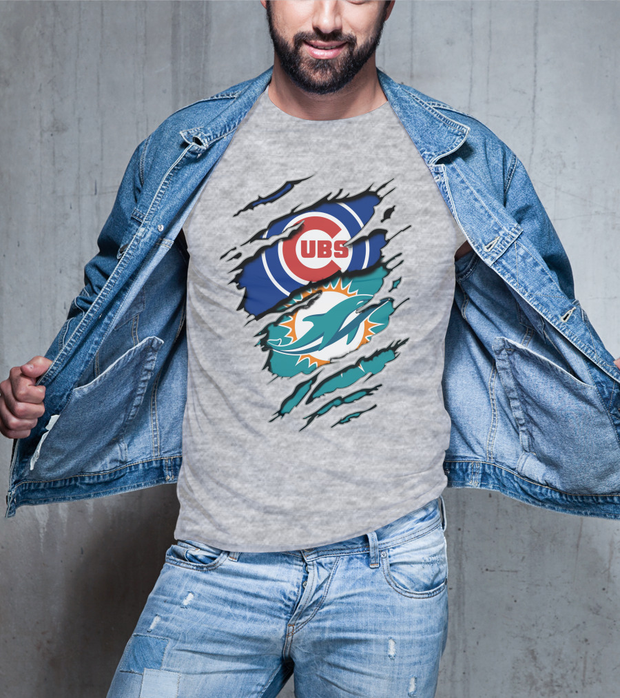 Cubs Dolphins Logo Mashup Nfl Mlb Sports Fans T-Shirt