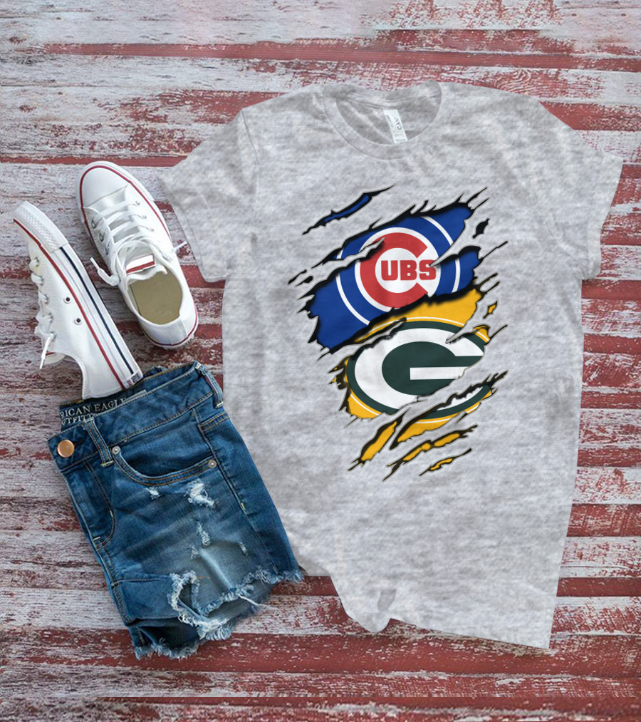 Packers Cubs Torn Logos Fusion T-Shirt