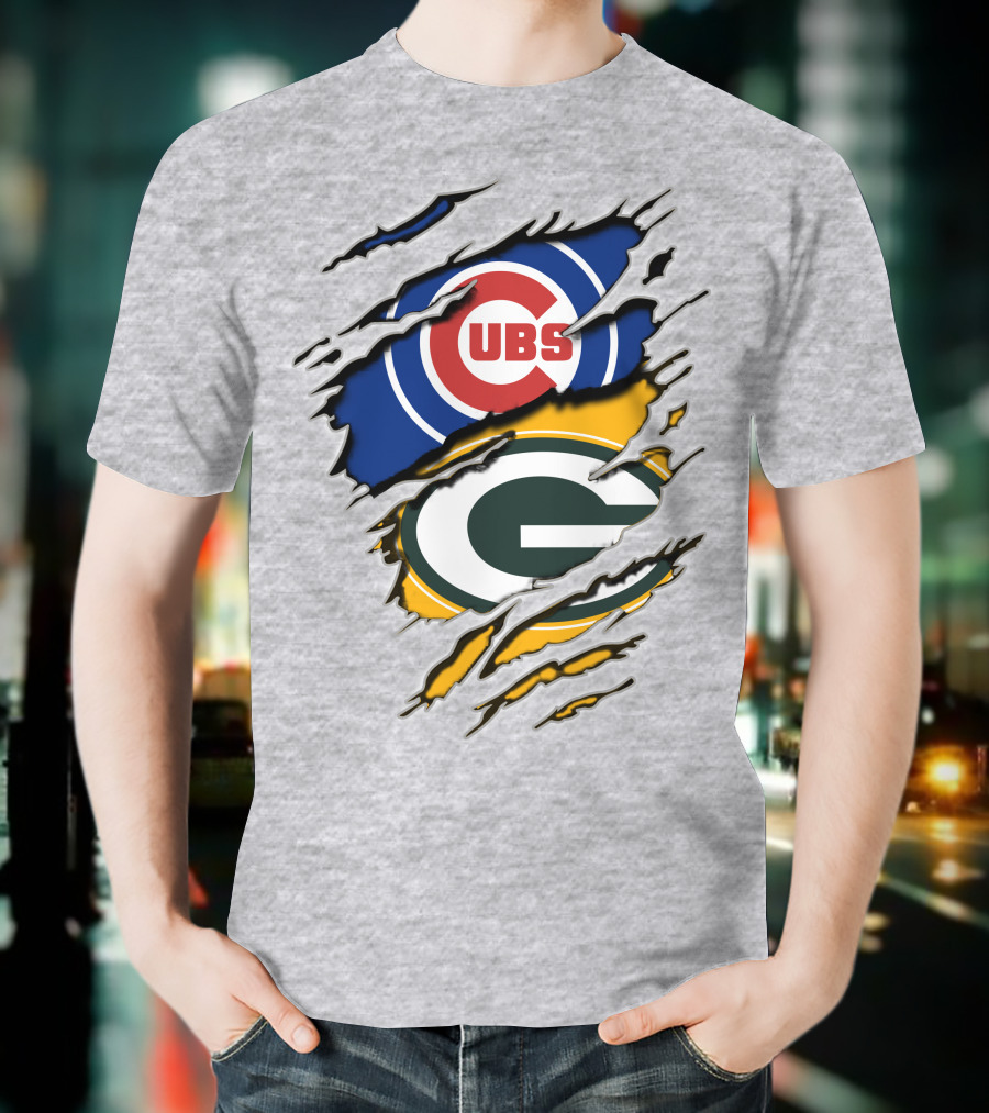 Packers Cubs Torn Logos Fusion T-Shirt