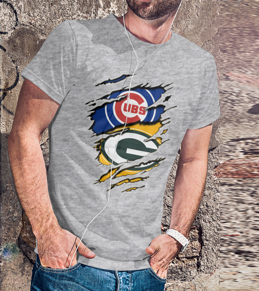 Packers Cubs Torn Logos Fusion T-Shirt
