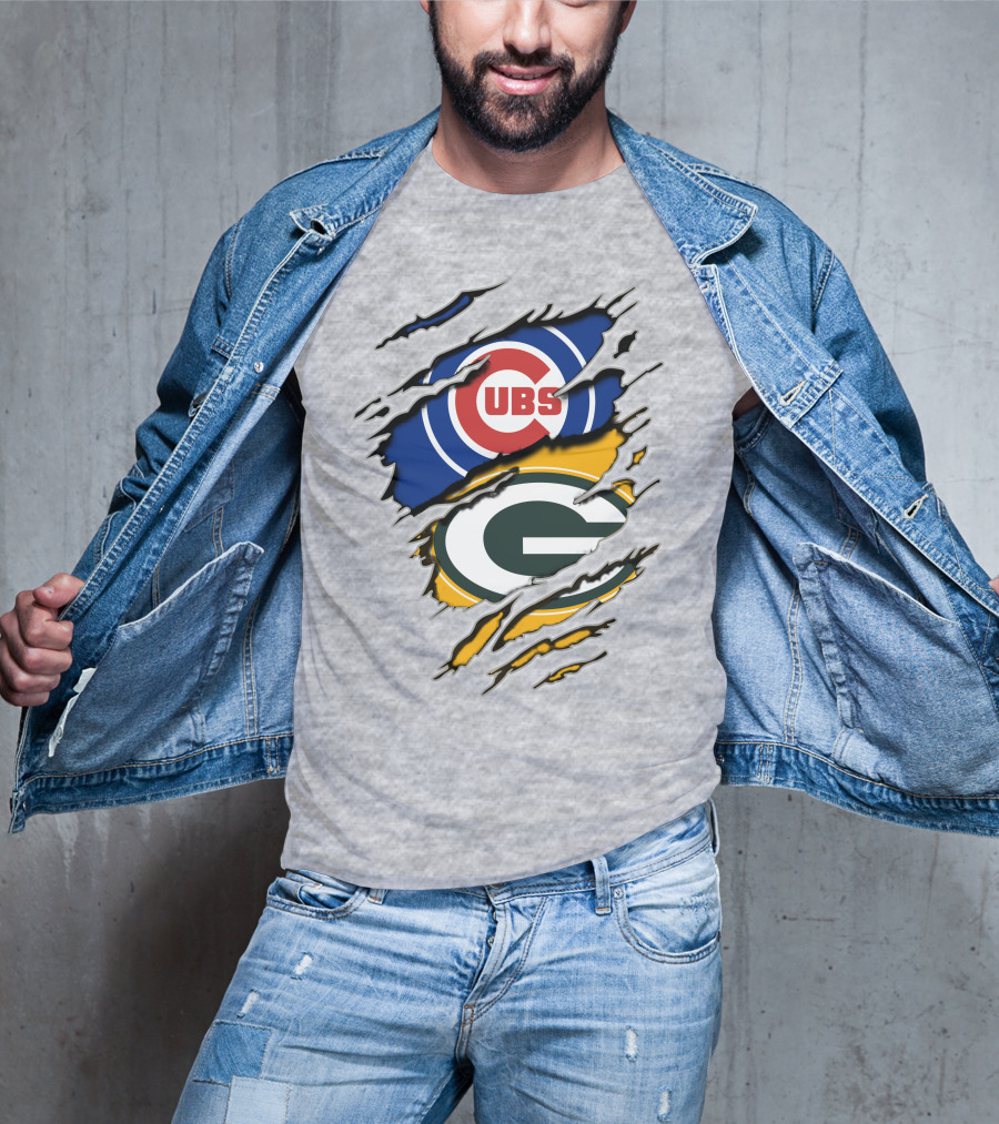 Packers Cubs Torn Logos Fusion T-Shirt