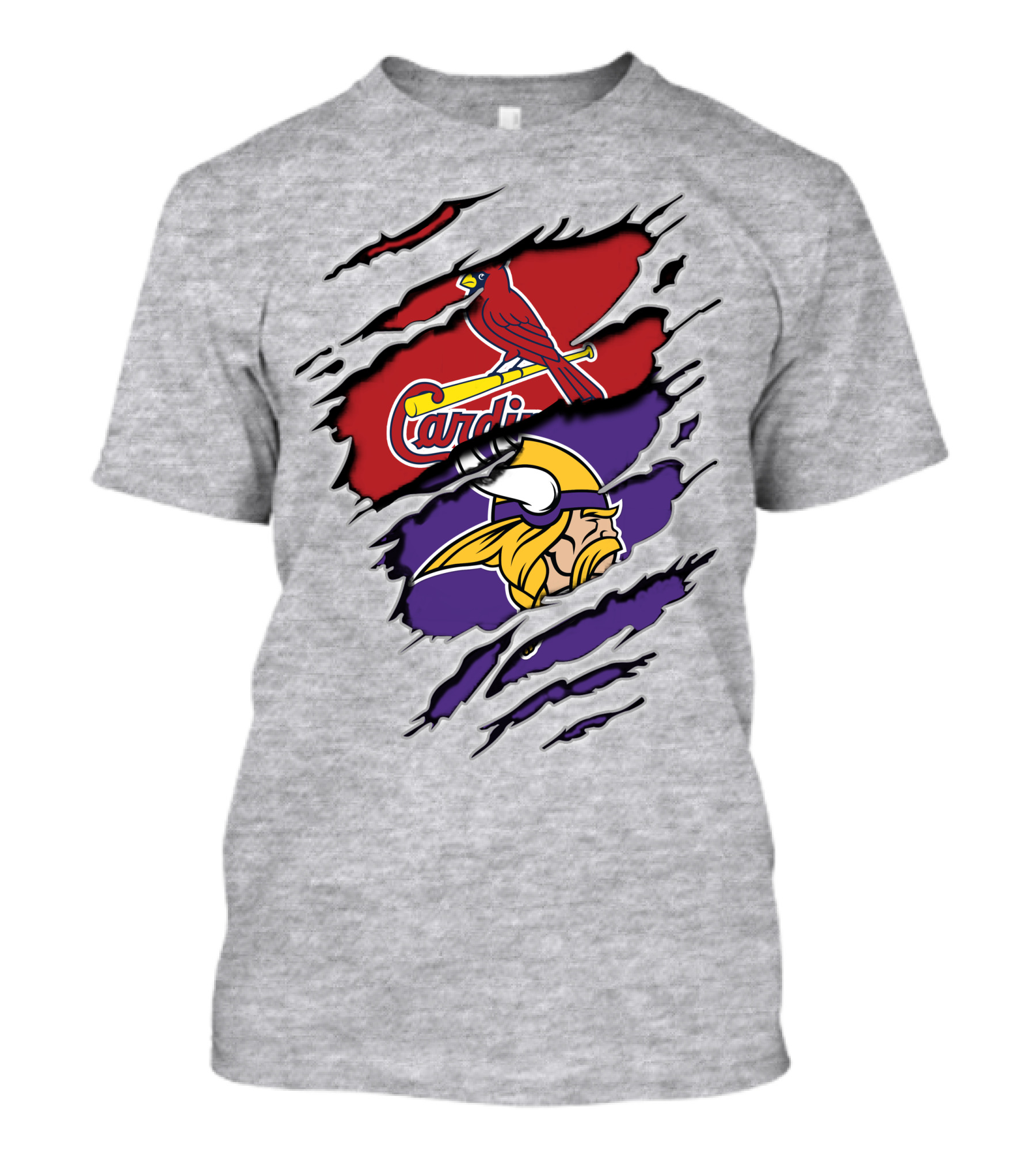 Vikings And Cardinals Logos Torn Effect T-Shirt