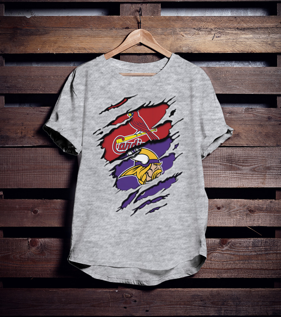 Vikings And Cardinals Logos Torn Effect T-Shirt