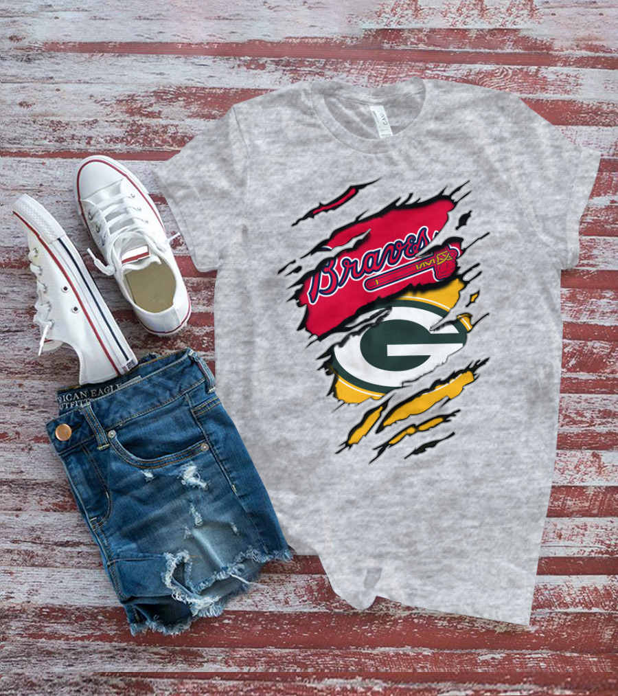 Braves Packers Torn Logo Mashup T-Shirt