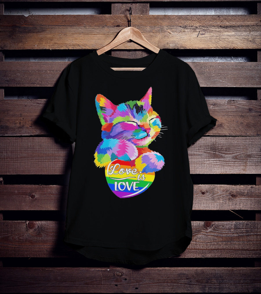 Love Is Love Colorful Cat Rainbow Pride T-Shirt