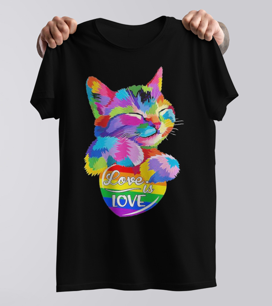 Love Is Love Colorful Cat Rainbow Pride T-Shirt