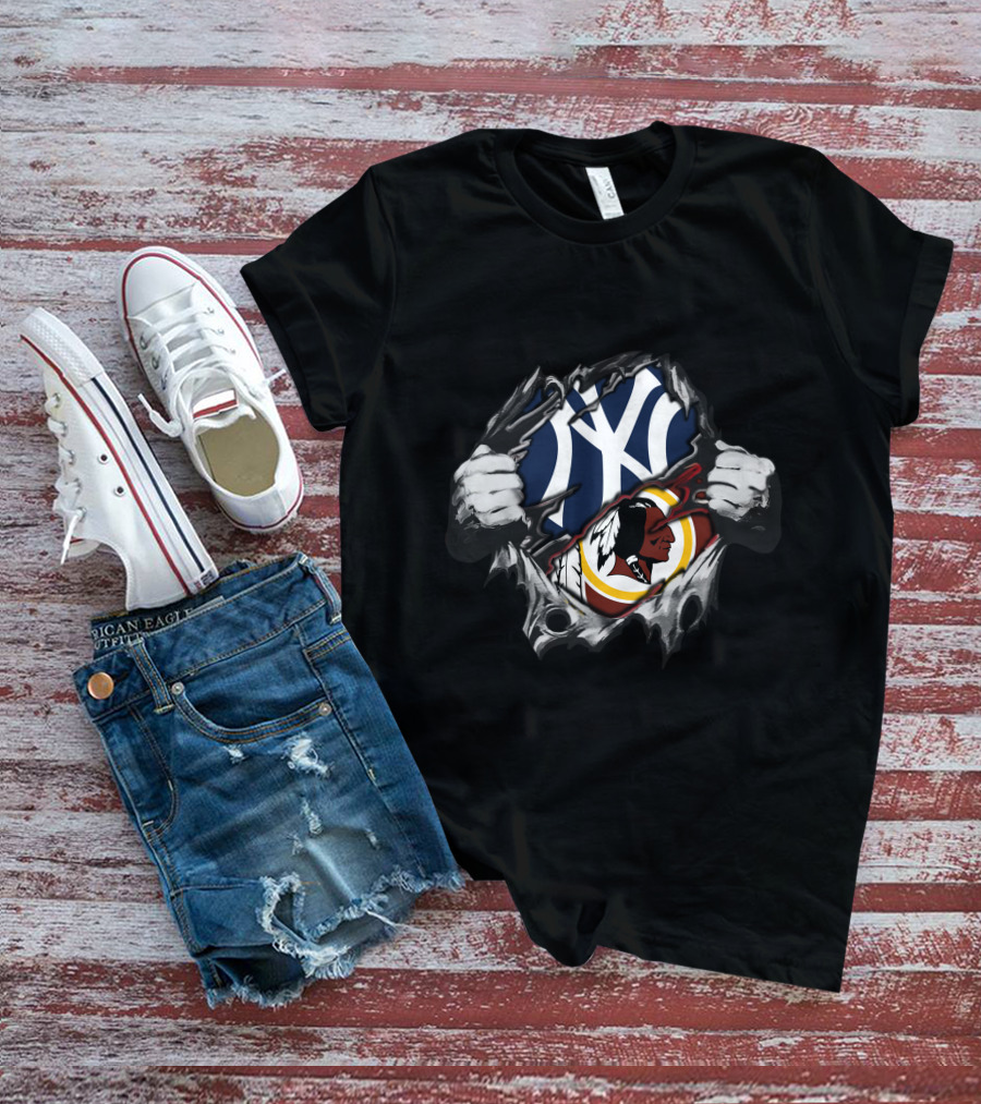 New York Yankees Washington Redskins Team Logos Mashup T-Shirt