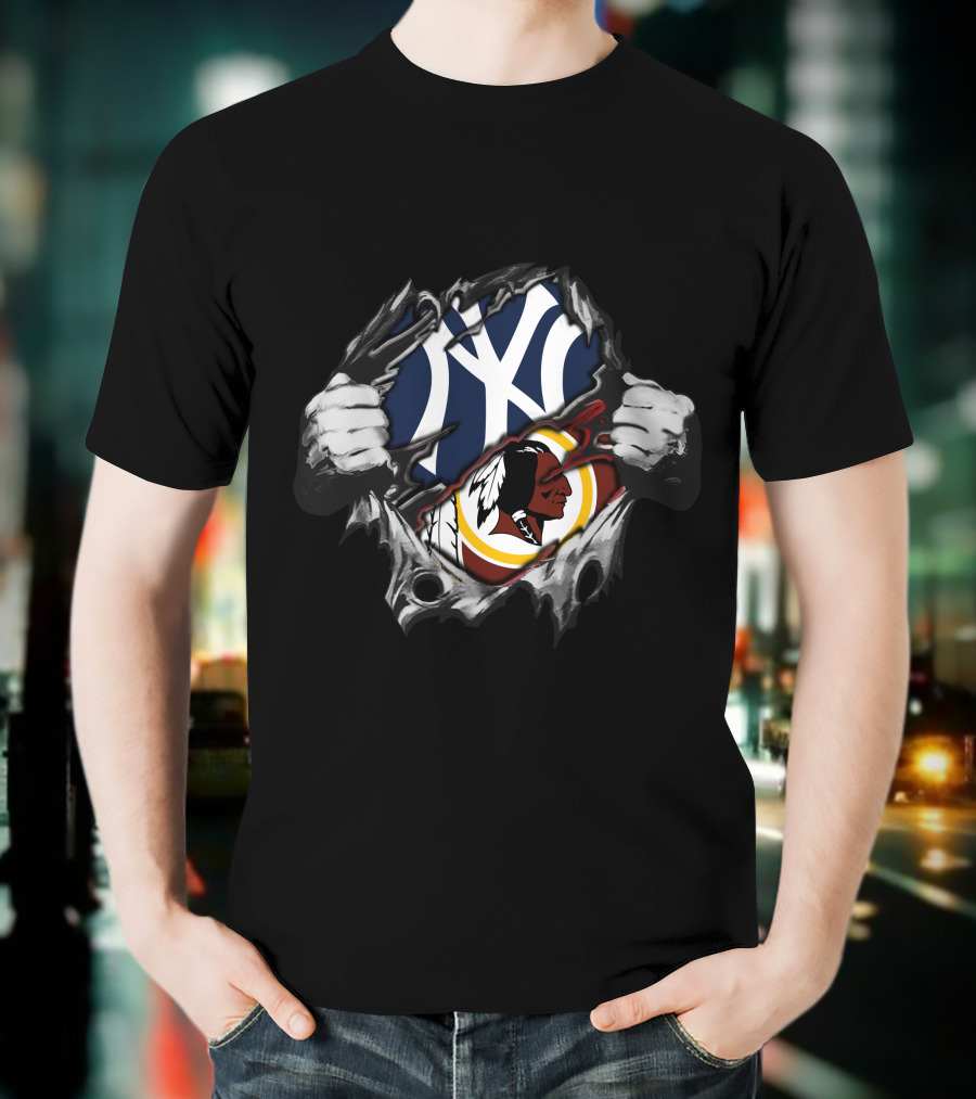 New York Yankees Washington Redskins Team Logos Mashup T-Shirt