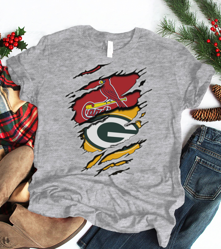 Green Bay Packers And St. Louis Cardinals Logo Fusion T-Shirt