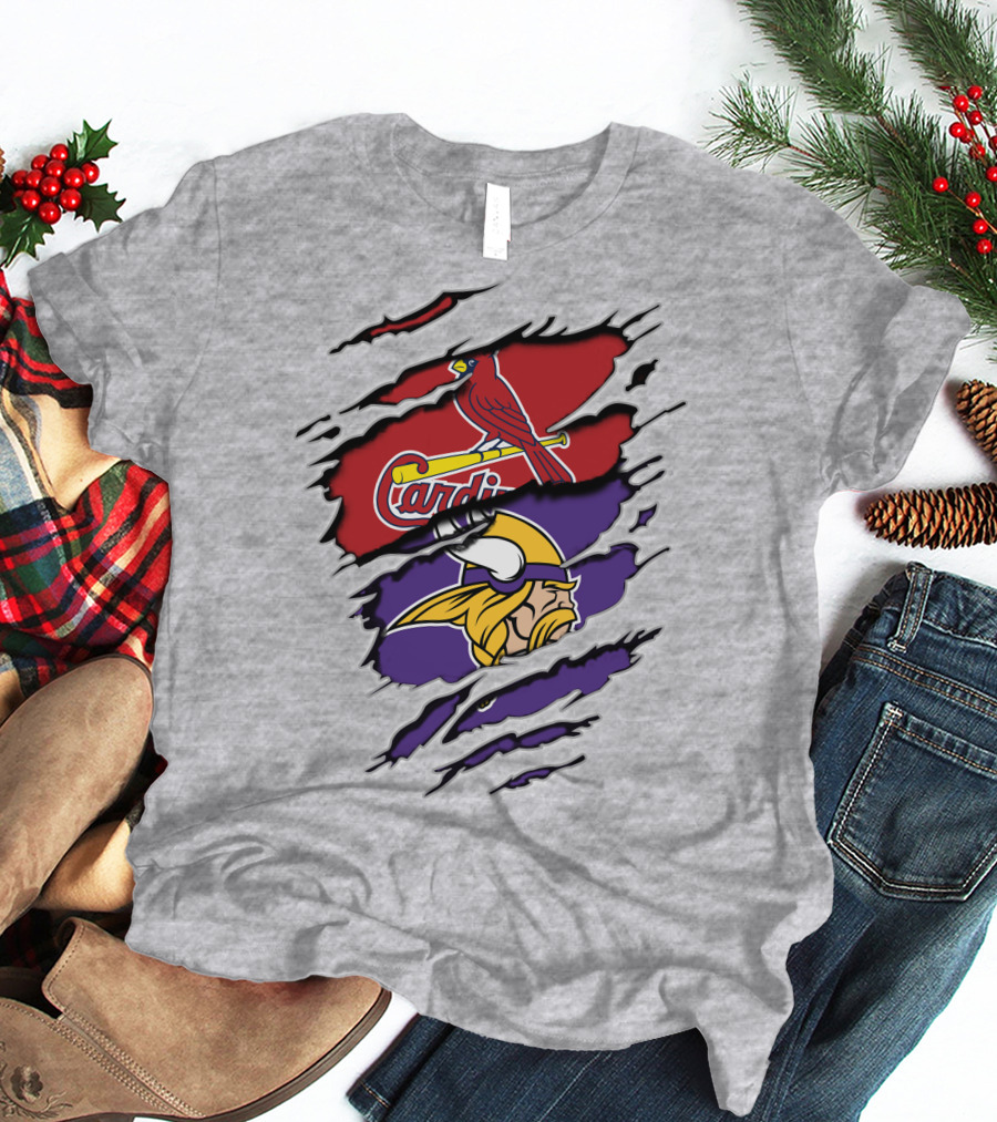 Minnesota Vikings And Arizona Cardinals Logo Crossover T-Shirt