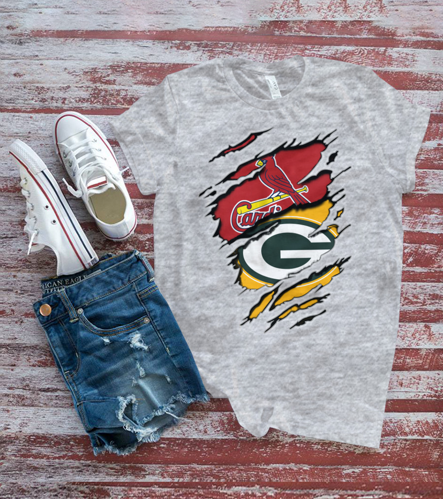 Packers Cardinals Torn Logo Mashup T-Shirt