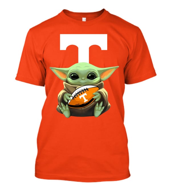 Baby Yoda Holding Tennessee Volunteers Football Ball T-Shirt