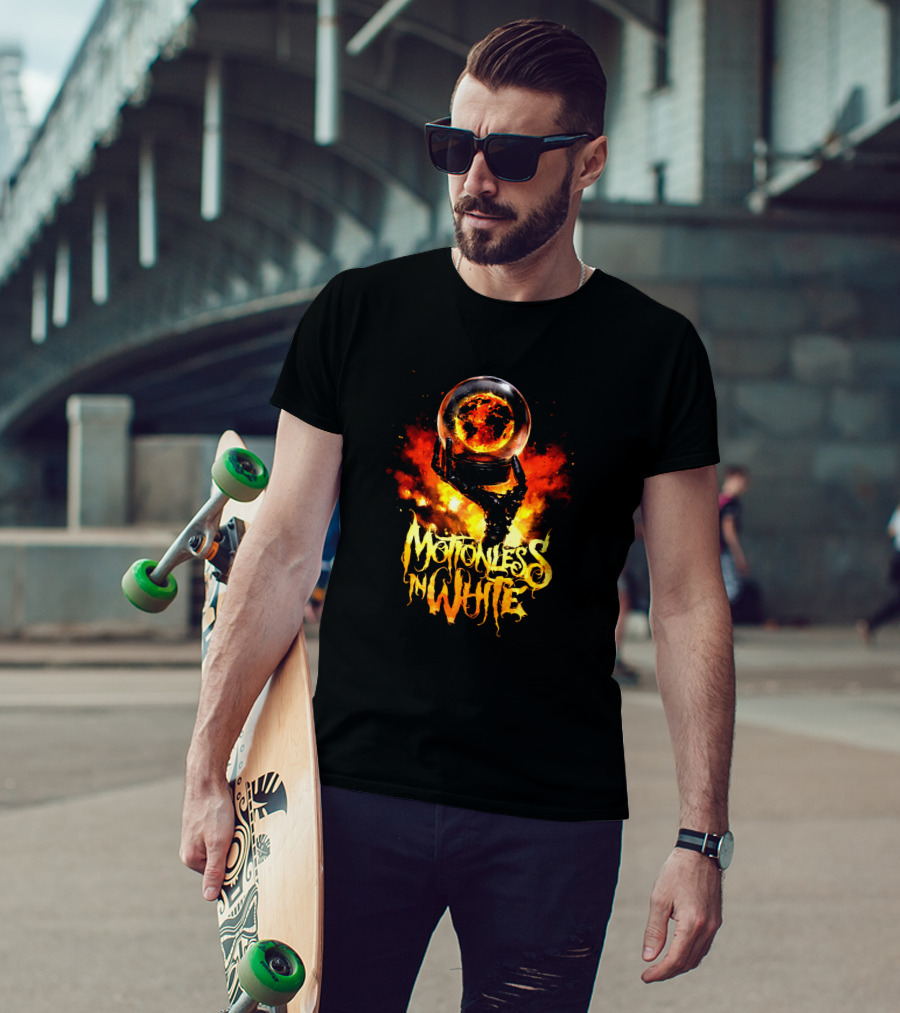 Motionless In White Fiery Hand Holding Globe T-Shirt