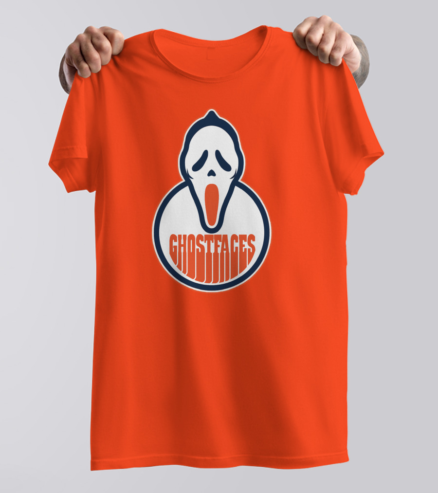 Edmonton Ghostfaces NHL Scream Parody Logo Orange Background T-Shirt
