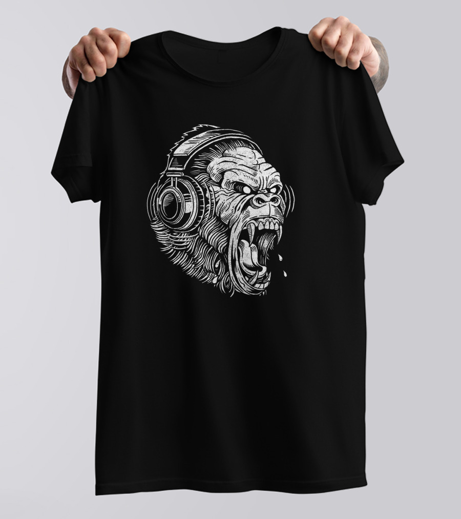 Gorila Vintage Headphones Roaring Ape T-Shirt
