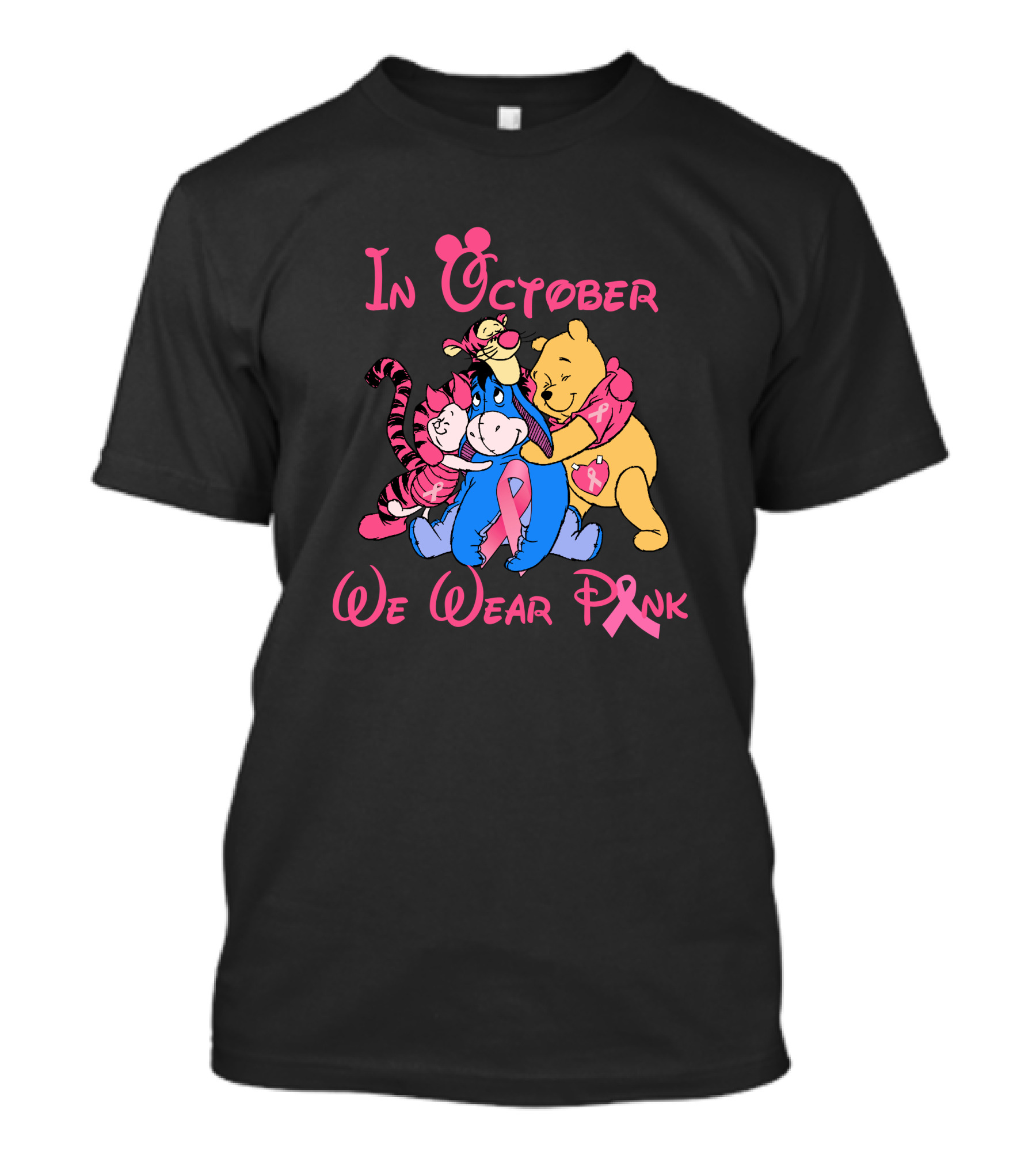In October We Wear Pink Breast Cancer Awareness Characters T-Shirt