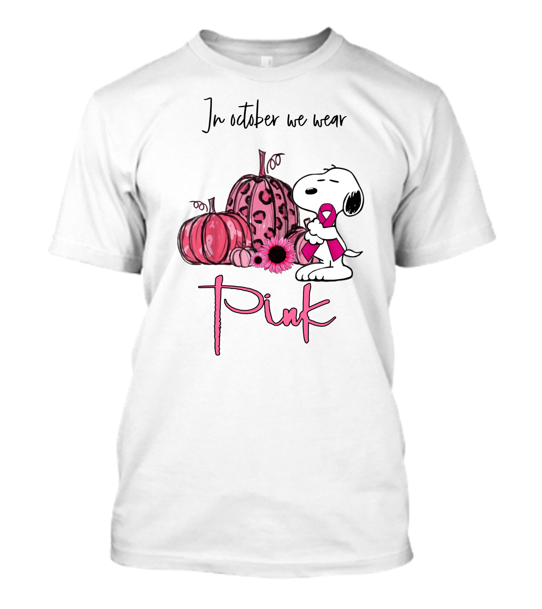 In October We Wear Pink Snoopy With Pink Pumpkins T-Shirt